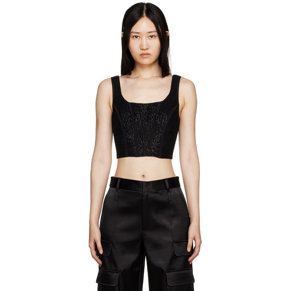 Frame Embelished Beaded Crepe De Chine Corset Top
